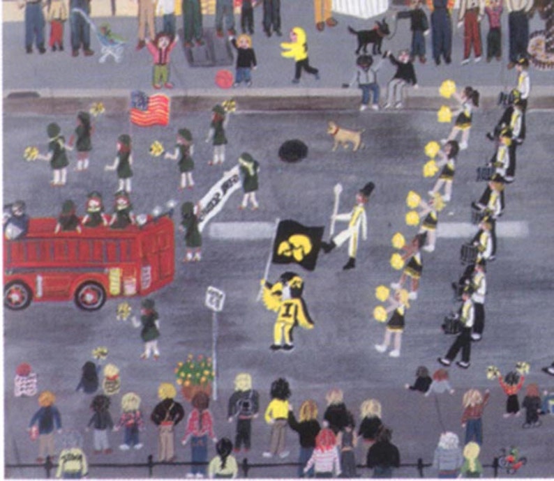 Iowa City, Homecoming Parade, University of Iowa lithograph print unframed or framed image 2