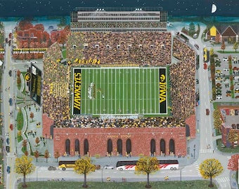 University of Iowa The Big Night Game Lithograph Print Iowa Football Kinnick Stadium Iowa City