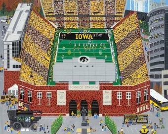 Kinnick Stadium The University of Iowa Lithograph Print Iowa Football Iowa City