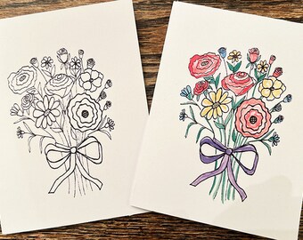 2 Printable Floral Bouquet Cards, Digital Downloads, Botanical Cards, Sympathy Cards, Birthday Cards, Original Painting, Hygge Art