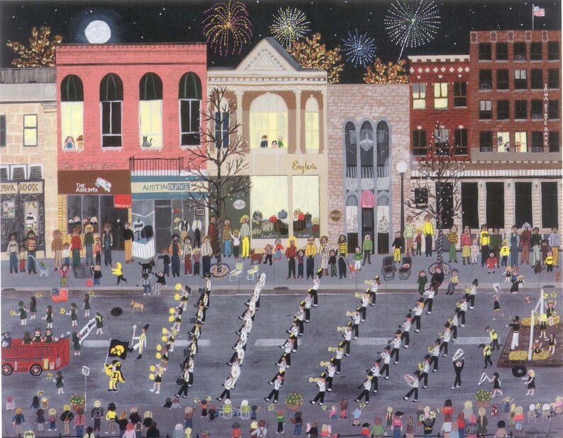 Iowa City, Homecoming Parade, University of Iowa lithograph print unframed or framed image 1