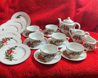 Vintage Schirnding Bavaria Luncheon Set, Danish Modern, Red Black