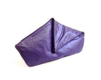 Oversized Avant Garde Geometric Purple Leather Clutch by Gino Nu Wave  1980s