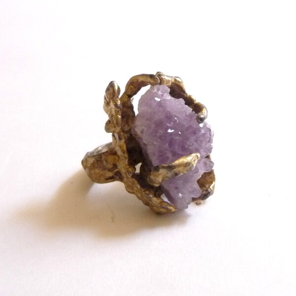 1970s Modernist Raw Amethyst Ring