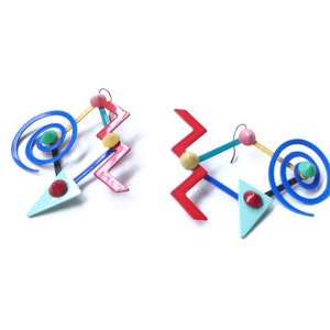 1980s Memphis Modernist Kinetic Earrings by Eve Kaplin  Mid Century Modern Post Modern