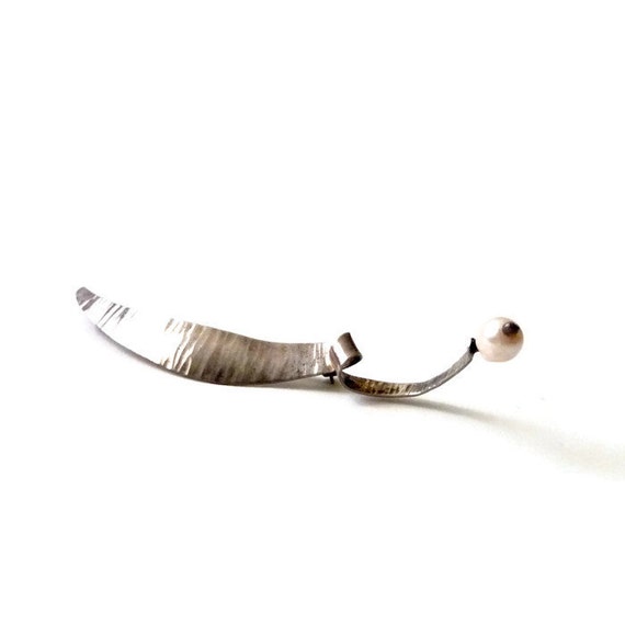 Modernist Sterling Silver and Pearl Brooch by Pear