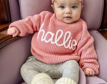 Suéter de bebé con nombre bordado a mano personalizado, suéter con nombre de bebé personalizado, regalo para niña o niño