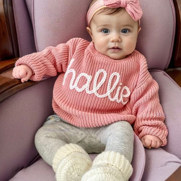 Personalized Hand Embroidered Name Baby Sweater,Custome Baby Name Sweater, Gift For Baby Girl or Boy