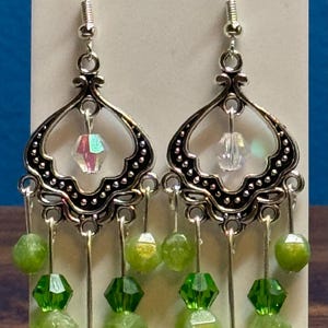 Olivine and Crystal Dangle Earrings