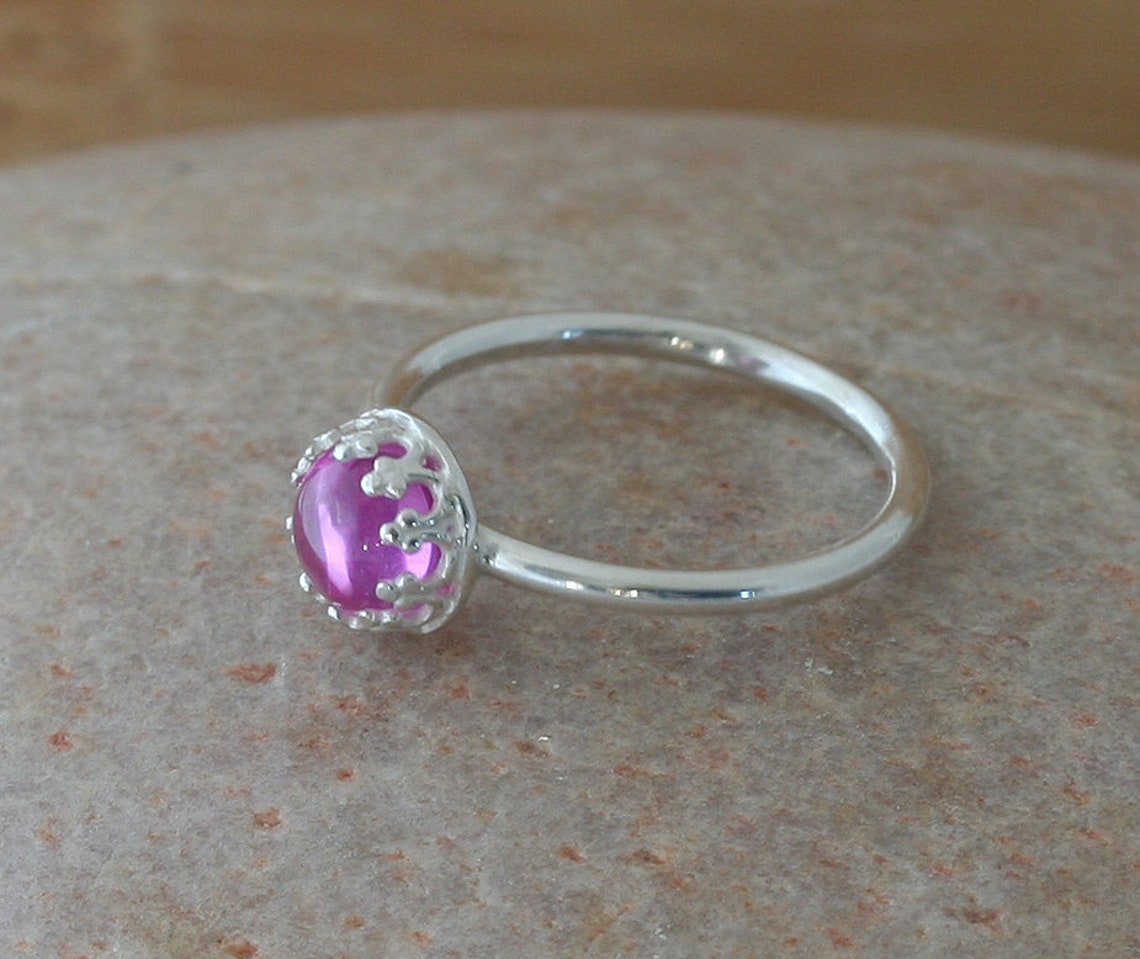Pink Sapphire Stacking Ring in Sterling Silver Ring 6mm | Etsy
