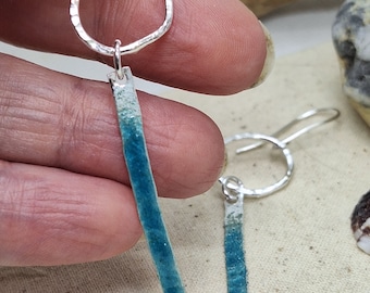 Sterling silver enamelled drop earrings