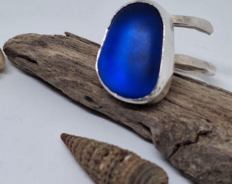 Lagoon Blue Seaglass Sterling Silver adjustable ring.