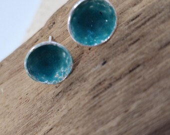 Turquoise green enamelled sterling silver Studs.