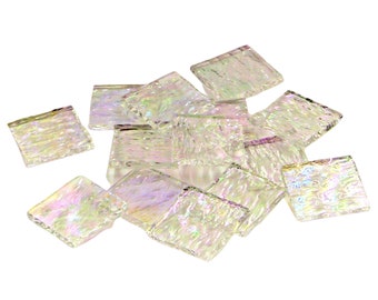 125 Clear Granite Luminescent Package of 1&quot; Square Hand Cut Glass Shapes | Stained Glass, Mosaic and Fusible 96 coe Glass