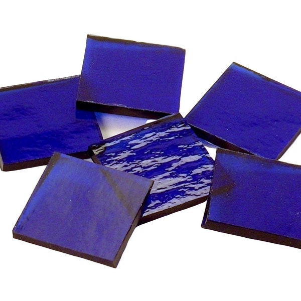 Cobalt Blue Cathedral Rough Rolled Square Hand Cut Glass Mosaic Tile Shapes | Fusible 96 coe