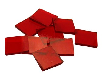 Ruby Red Cathedral Smooth Square Hand Cut Glass Mosaic Tile Shapes | Fusible 96 coe