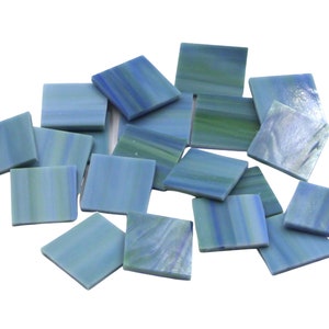 Blue Green White Opal Square Hand Cut Glass Mosaic Tile Shapes | Fusible 96 coe
