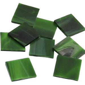 Dark Green Wispy Square Hand Cut Glass Mosaic Tile Shapes | Fusible 96 coe