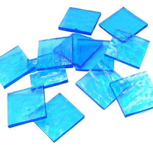 Sky Blue Cathedral Rough Rolled Square Hand Cut Glass Mosaic Tile Shapes | Fusible 96 coe