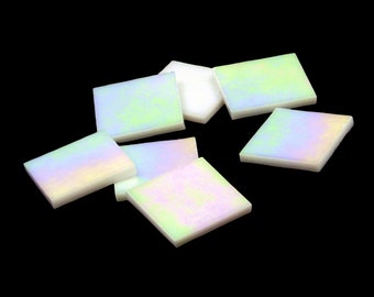 White Opal Iridized Square Hand Cut Glass Mosaic Tile Shapes | Fusible 96 coe