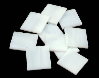 125 White Translucent (Feather) Package of 1&quot; Square Hand Cut Glass Shapes | Stained Glass, Mosaic and Fusible 96 coe Glass