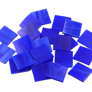 Dark Blue White Wispy Square Hand Cut Glass Mosaic Tile Shapes | Fusible 96 coe