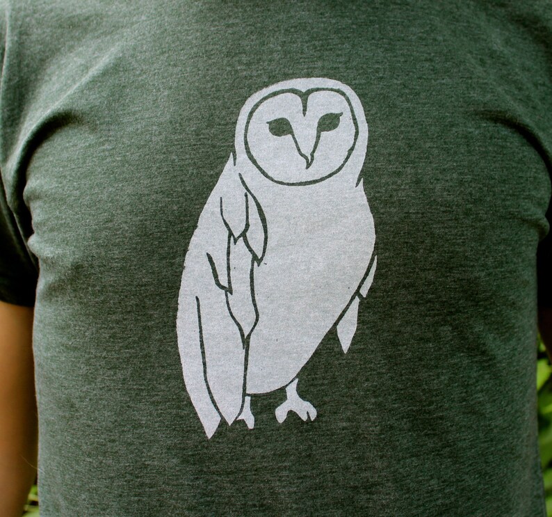 Crew Neck Barn Owl Tshirt Heather Green Etsy