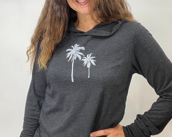 Palm Tree Hoodie Gray Unisex Tri Blend