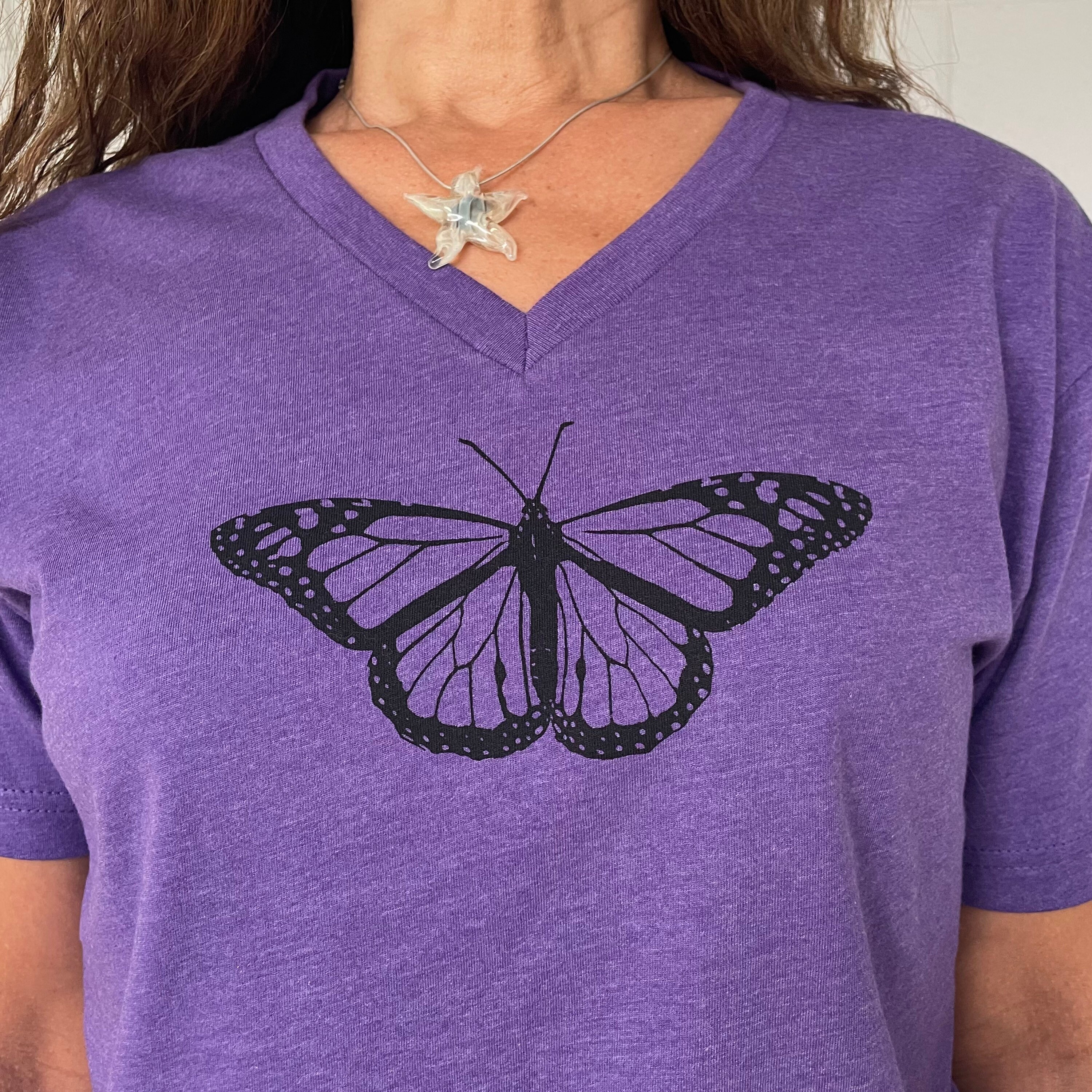 Purple Butterfly Tshirt Vneck Unisex 