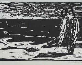 Angel By The Sea, Linocut print 12 x 17