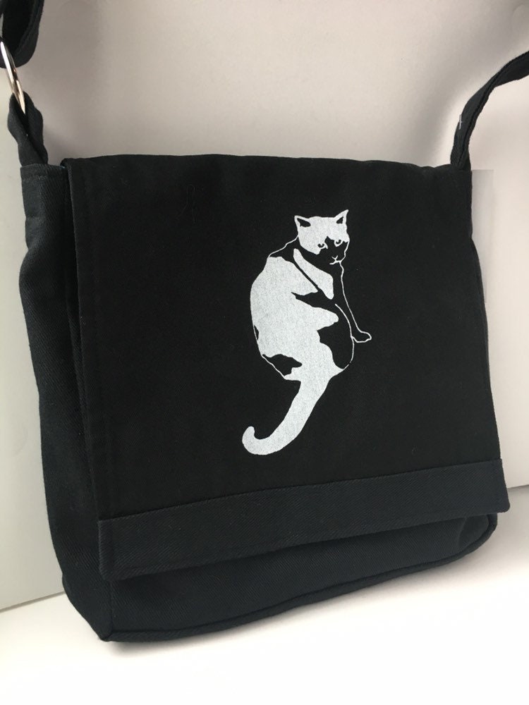 Cat Messenger Bag Black 10 x 10
