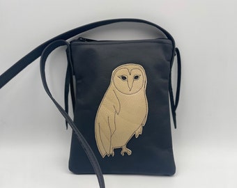 Black Leather Barn Owl Passport Bag