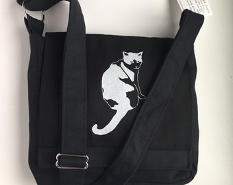 Cat Messenger Bag Black 10 x 10