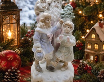 Rare Vintage Porcelain Santa Claus Children's Music Box Figurine Christmas Decor