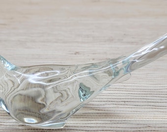 Vintage Clear Glass Crystal Bird Figurine Paperweight Long Tail Animal Decor