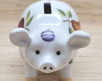Vintage Hand-Painted Ceramic Fruit Piggy Bank – Small Coin Holder Decor