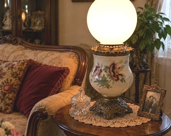 Vintage "Gone with the Wind" Style Hurricane Parlor Lamp – Hand-Painted Floral