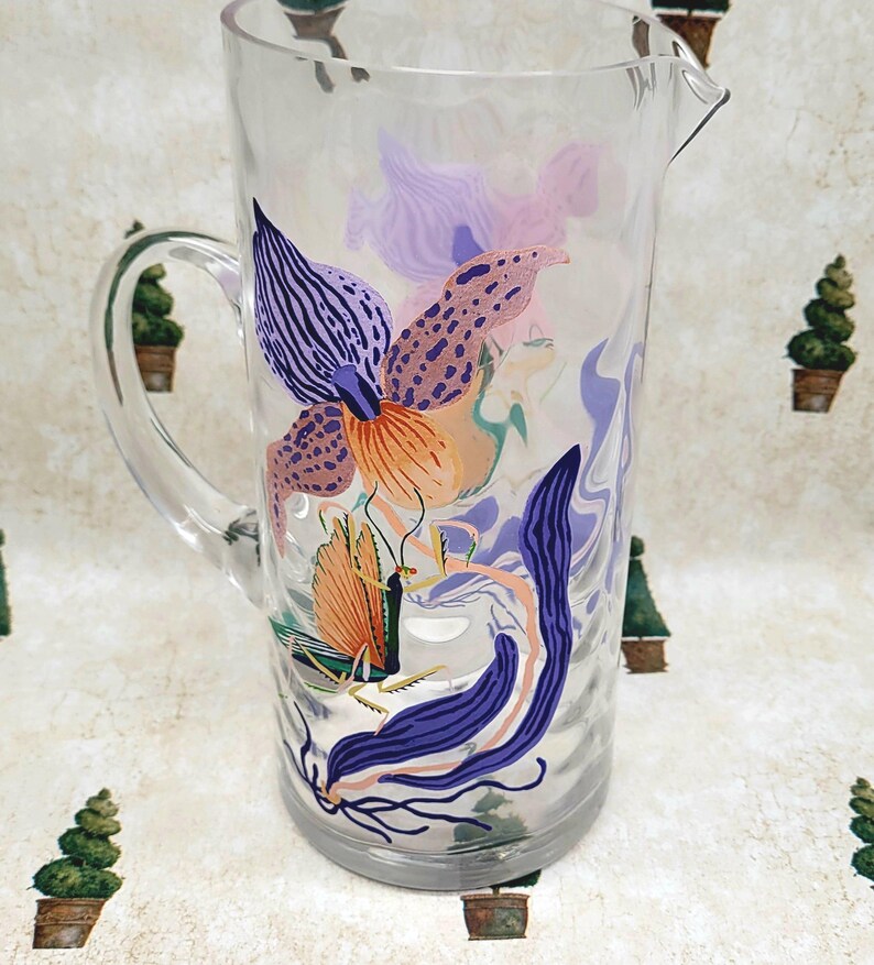Anthropologie Sarah Gordon Glass Pitcher – Floral Design, Elegant Tableware imagen 6