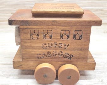Vintage 1986 Wooden Chubby Caboose Bank Logomobile Train Coin Bank Decor