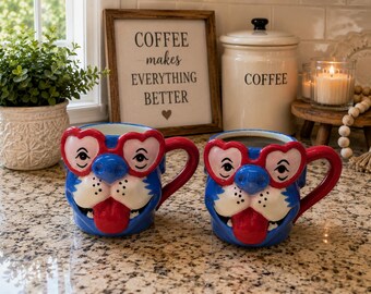 Cute Valentine Dog Stoneware Mugs with Heart Glasses – Spritz Coffee Cup