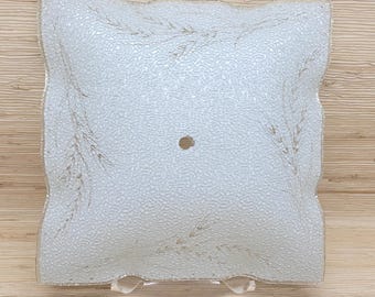 Vintage Textured Frosted Glass Ceiling Light Shade Square Scroll 11.5”