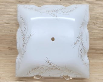 Vintage Frosted Glass Ceiling Light Shade Square White Scroll 11.5” Cover
