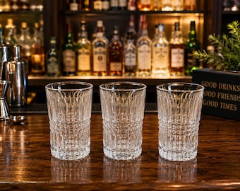 Vintage 1970s Fostoria Clear Crystal Highball Glass 5” Mid Century Barware. Set of Three.