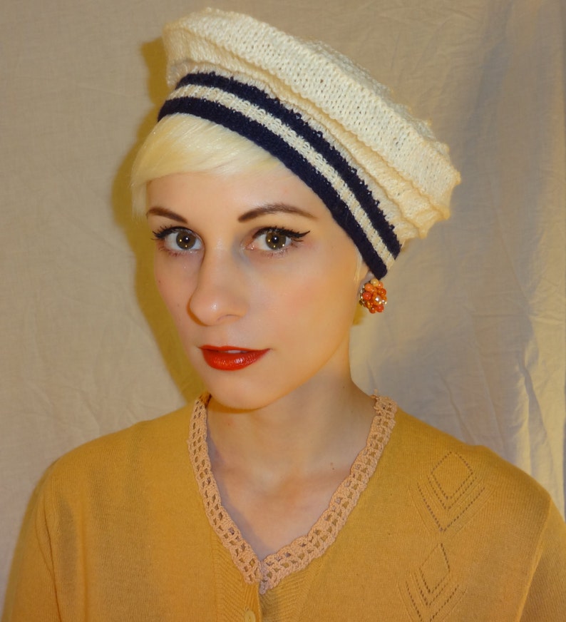 Nautical Sailor Hat 1930s Middy Cap in Cream & Navy Etsy