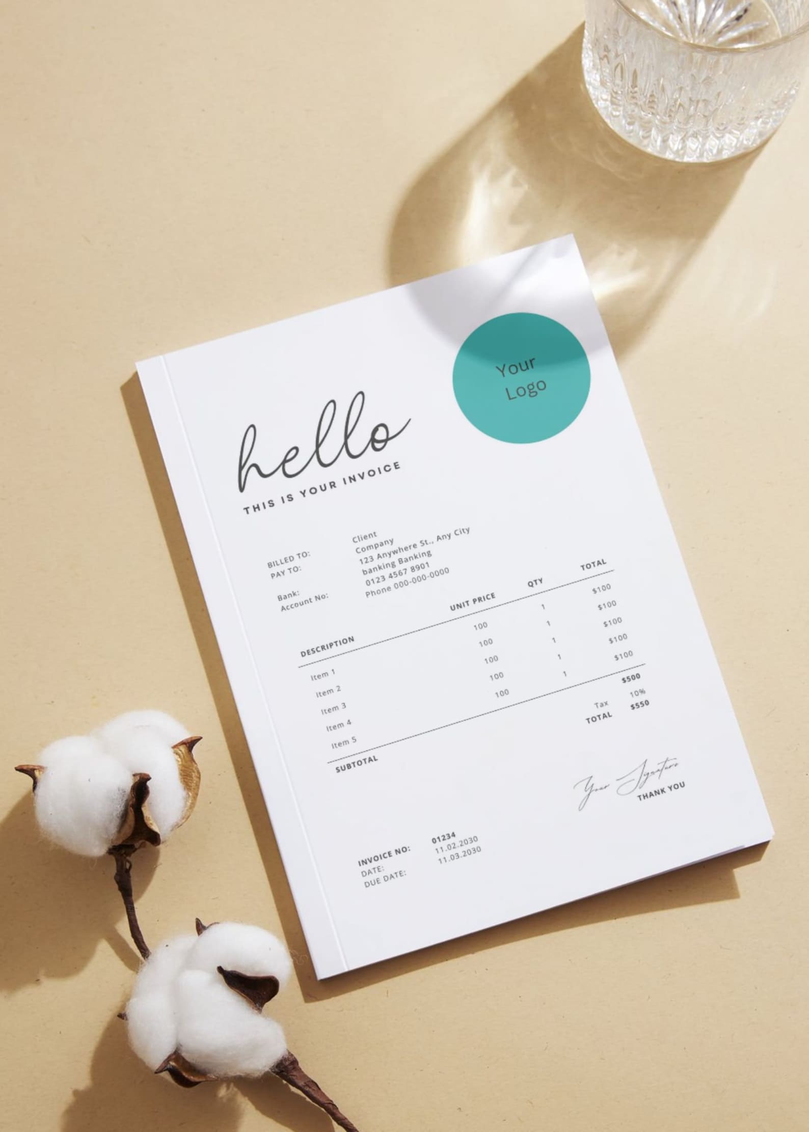 Modern Client Invoice, Minimalist Invoice Template Download, Small ...