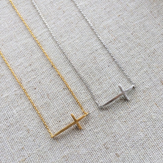 Delicate Sideways Cross Necklace | Etsy 