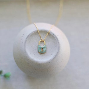 Pave turquoise crystal padlock necklace ready to ship