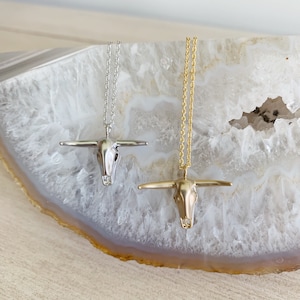 Fighter long horn steer skull necklace