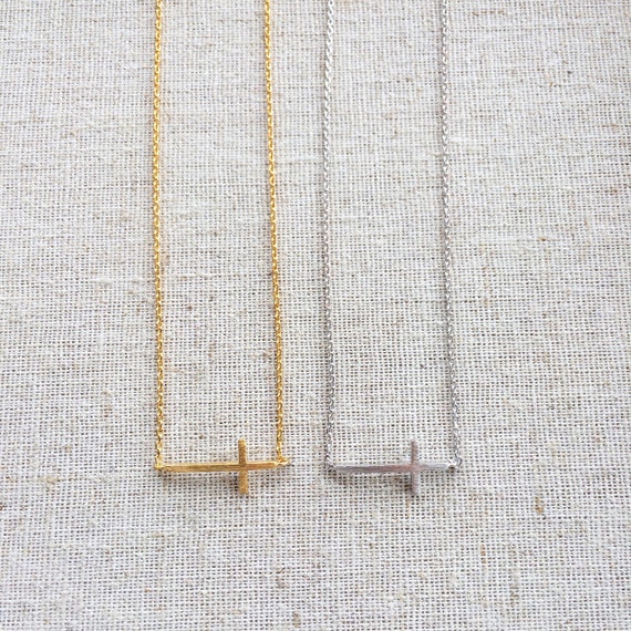 Delicate Sideways Cross Necklace | Etsy 