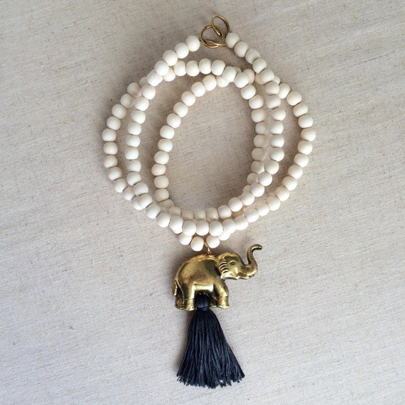 Long Elephant tassel necklace Graphite | Etsy